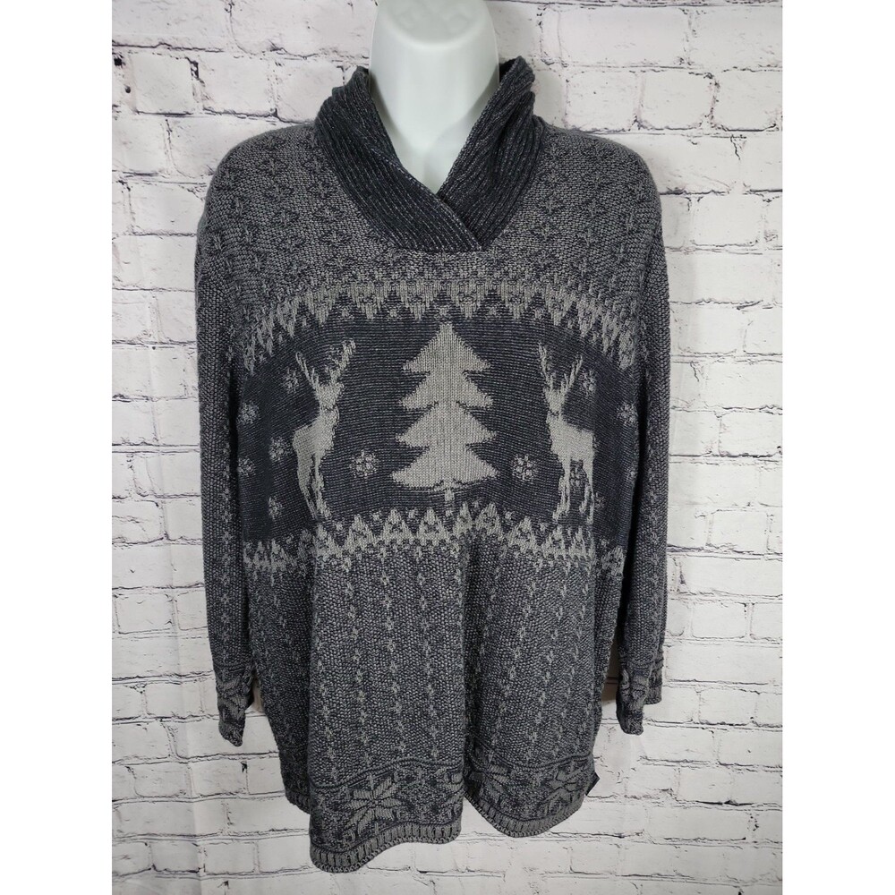 Woolrich For Women Deer Pine Tree Print Collared Sweater Grannycore XL